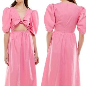 NWOT WAYF Pink Peggy Cutout Puff Sleeve Midi Dress Size Small